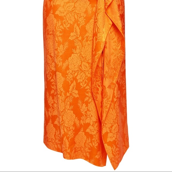 Attico orange tie-detail satin-jacquard midi skirt - Picture 3 of 8